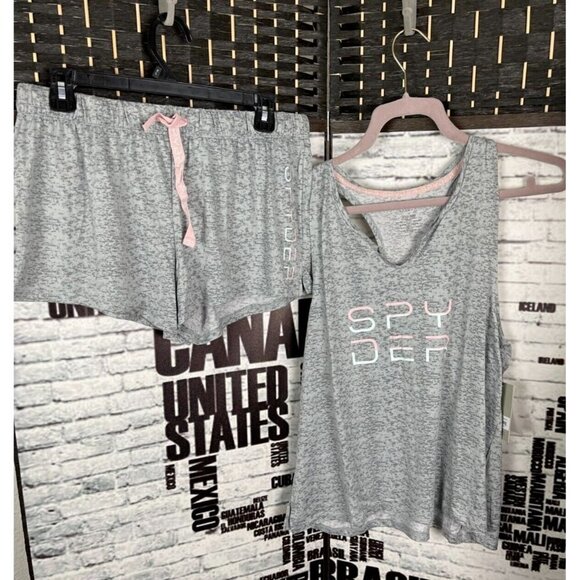 Spyder L Logo Gray Heather Racerback Drawstring Waist Tank & Shorts Lounge Set - Picture 1 of 7